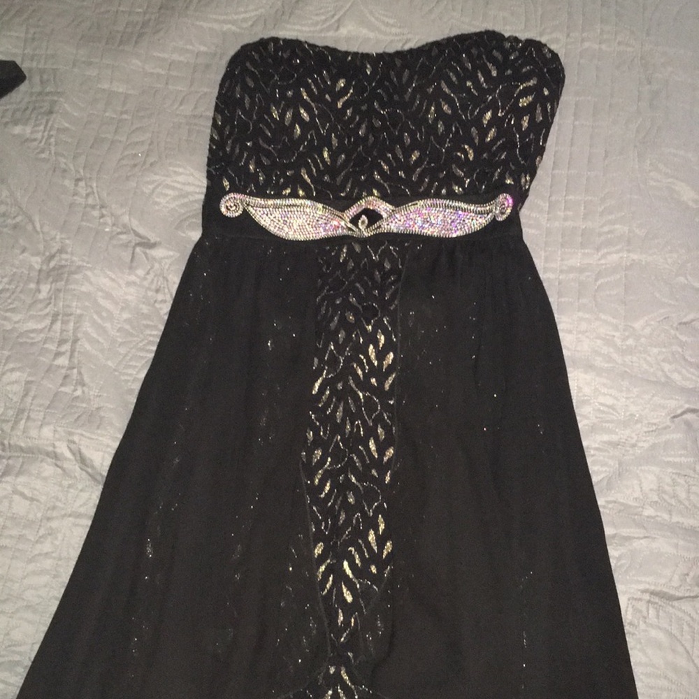 Black and Sparkly Gold High Low Dress